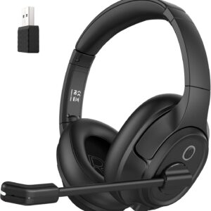 Wireless Headset with Microphone & USB Dongle [Up to 55 Hours & 10 Metre Range