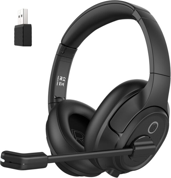 Wireless Headset with Microphone & USB Dongle [Up to 55 Hours & 10 Metre Range